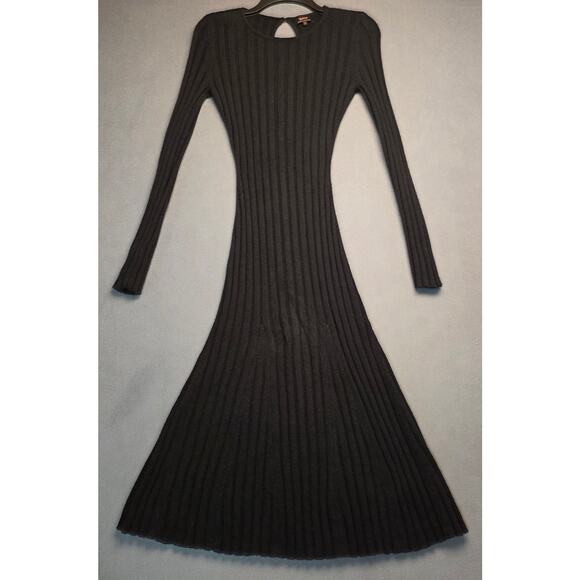 Quince Mongolian Cashmere Black Dress Womens Small Wide Rib Midi Stretch Scoop - Picture 7 of 13